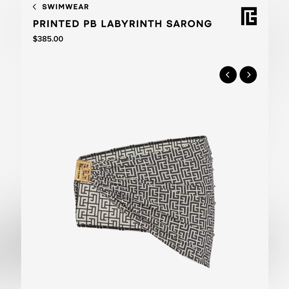 BALMAIN***Printed PB Labyrinth Sarong****Sm./Med.** $385 NWT - Picture 2 of 9